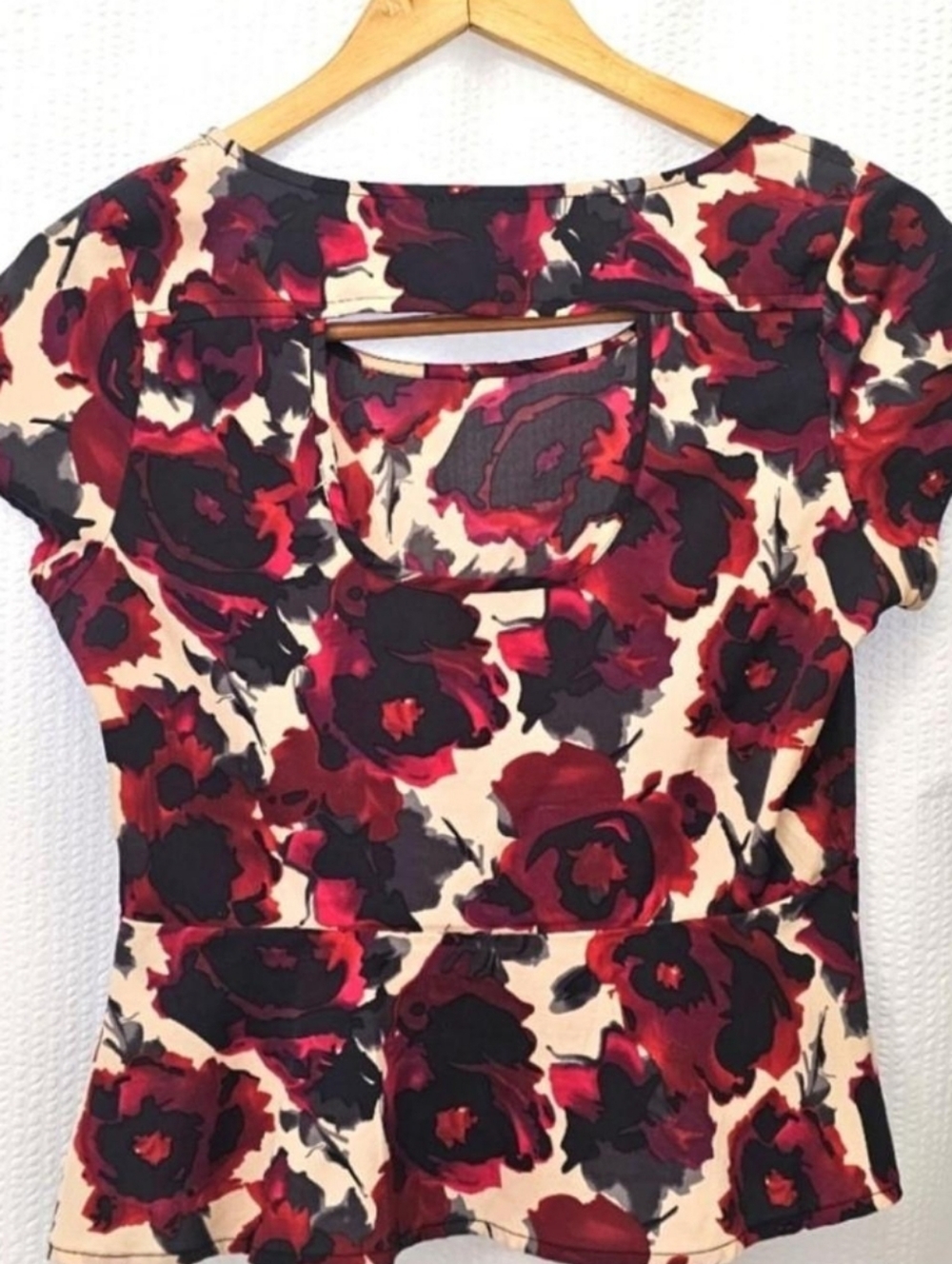 Charlotte Russe Floral Peplum Top - Red, Black & Cream
